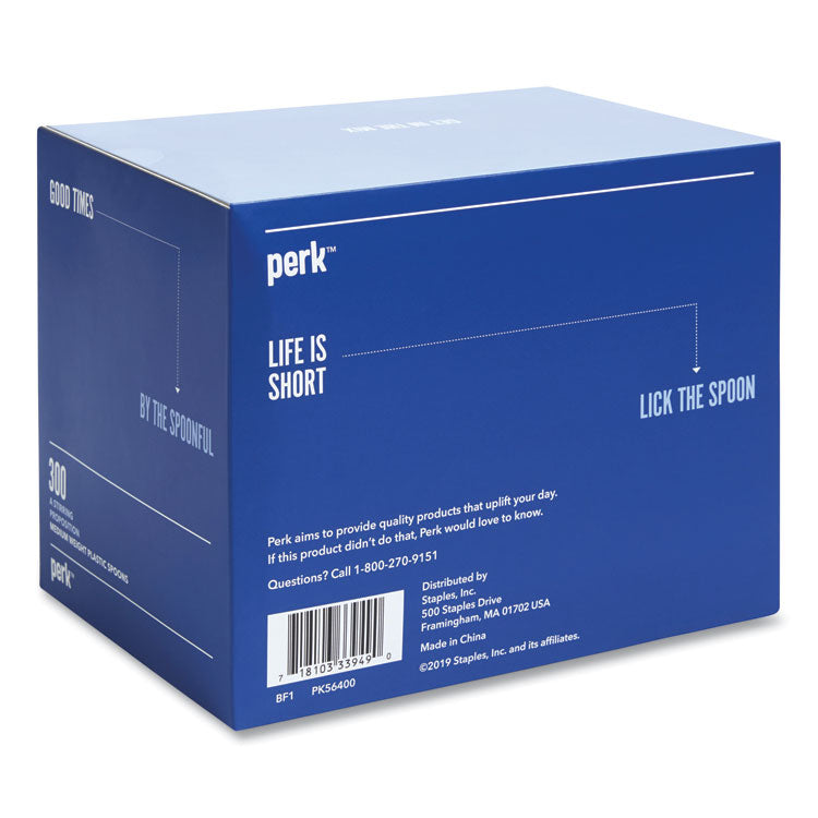 Perk™ Mediumweight Plastic Cutlery, Teaspoon, White, 300/Pack (PRK24391001)
