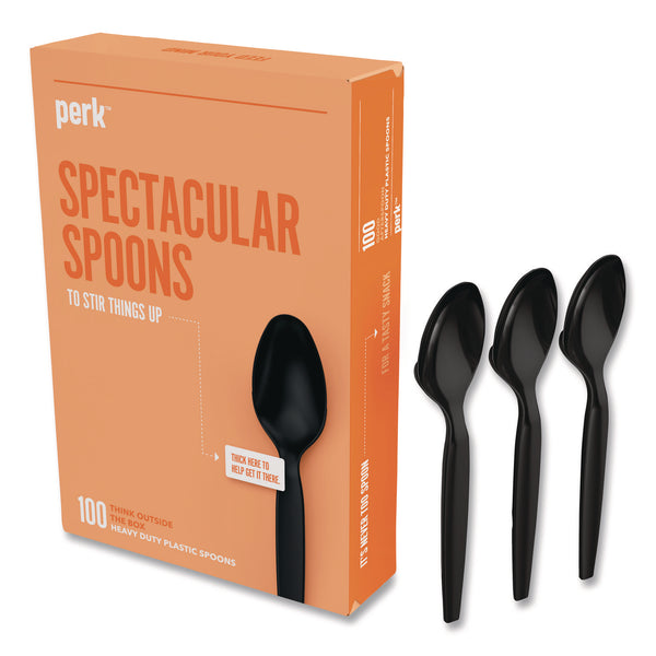 Perk Heavyweight Plastic Cutlery, Teaspoon, Black, 100/Pack (PRK24390993) Pack of 100