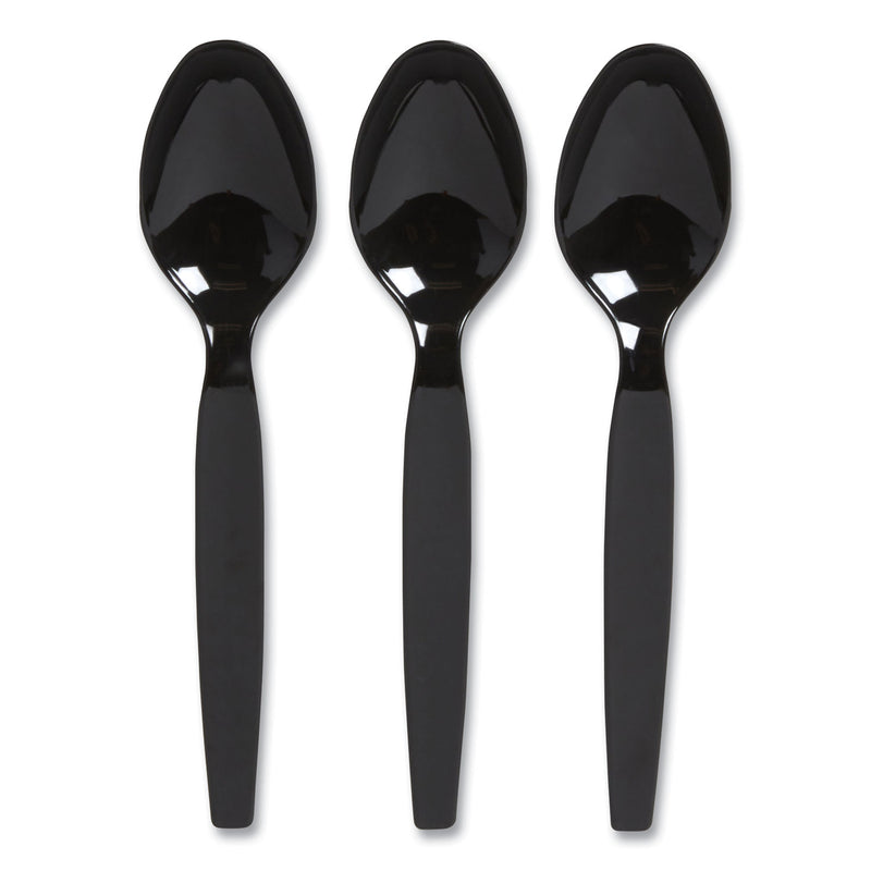Perk Heavyweight Plastic Cutlery, Teaspoon, Black, 100/Pack (PRK24390993) Pack of 100