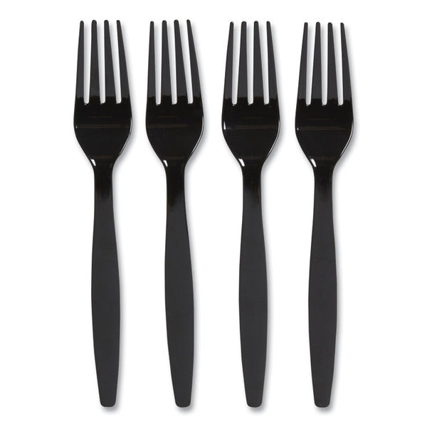 Perk™ Heavyweight Plastic Cutlery, Fork, Black, 100/Pack (PRK24390990)