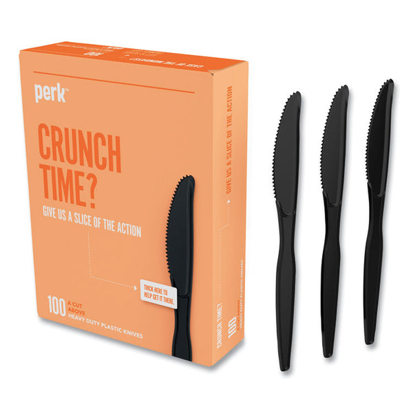 Perk™ Heavyweight Plastic Cutlery, Knives, Black, 100/Pack (PRK24390997)