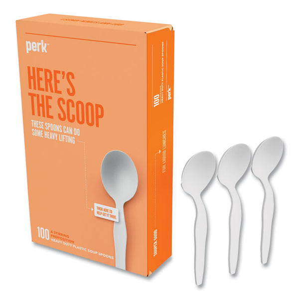Perk™ Heavyweight Plastic Cutlery, Soup Spoon, White, 100/Pack (PRK24391000)