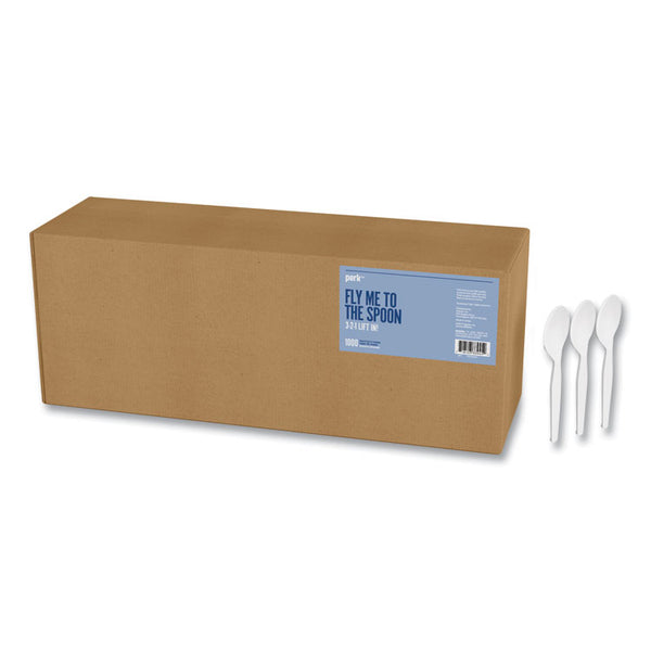 Perk™ Mediumweight Plastic Cutlery, Teaspoon, White, 1,000/Pack (PRK24390992)