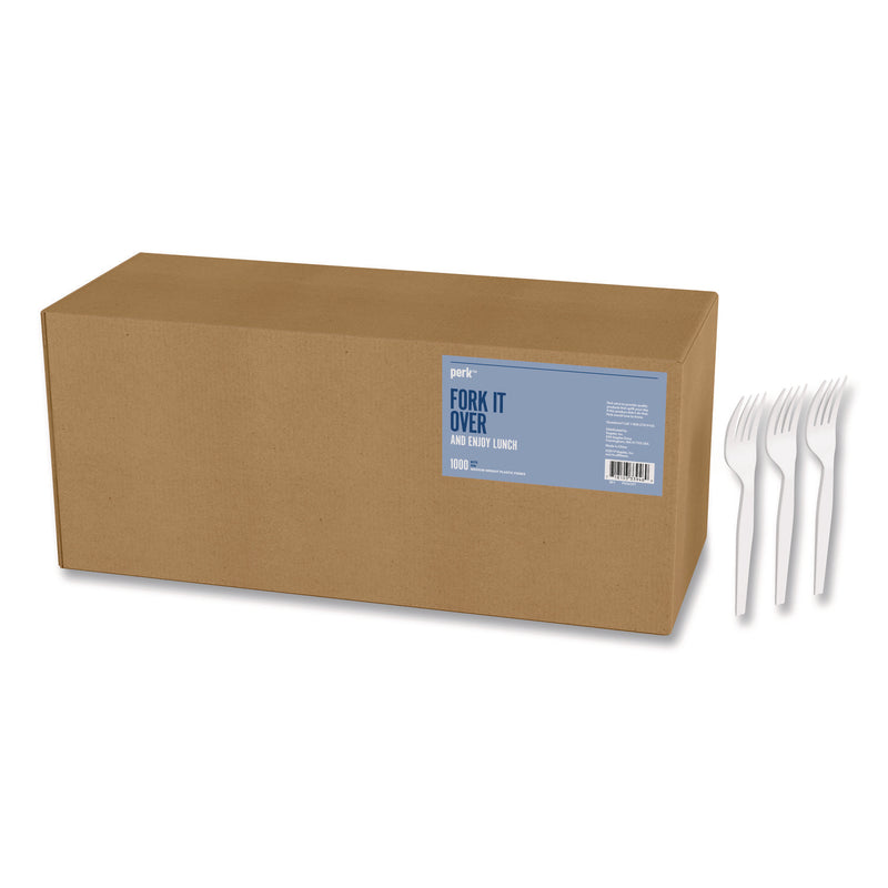 Perk Mediumweight Plastic Cutlery, Fork, White, 1,000/Pack (PRK24390989) Pack of 1000