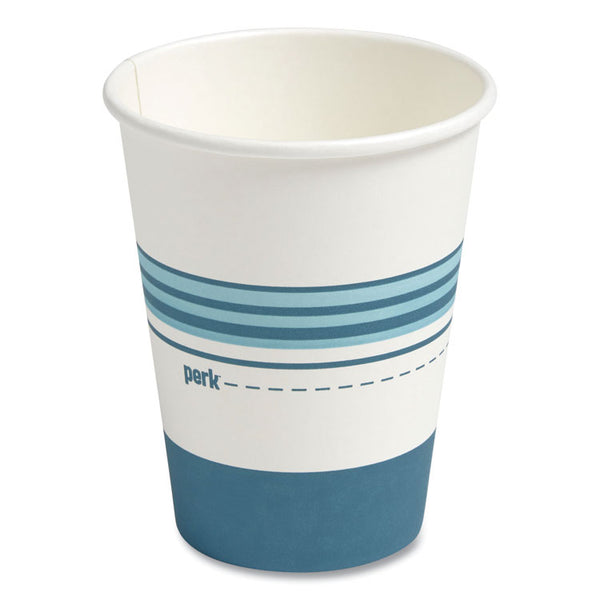 Perk™ Paper Hot Cups, 12 oz, White/Blue, 50/Pack (PRK24375253)