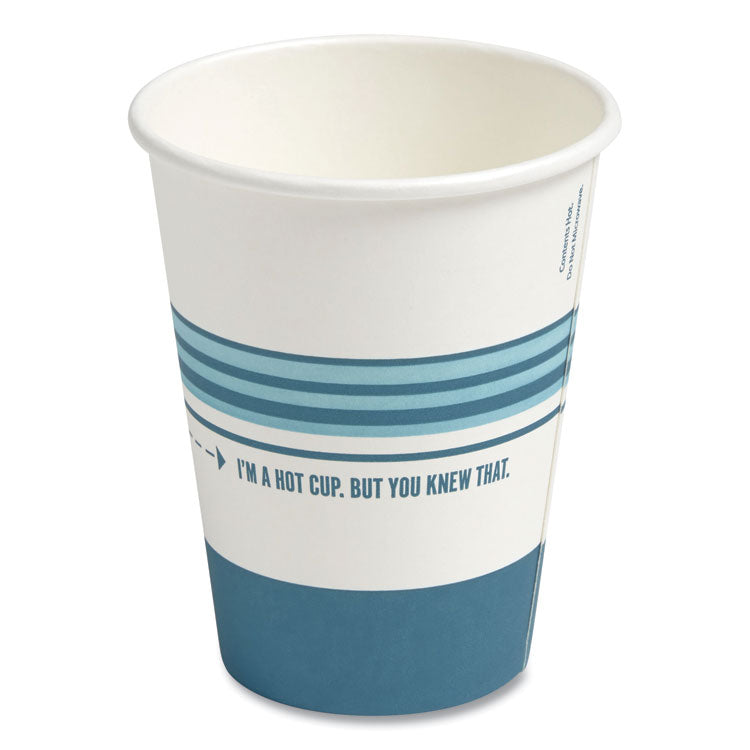 Perk™ Paper Hot Cups, 12 oz, White/Blue, 50/Pack (PRK24375253) Pack of 50