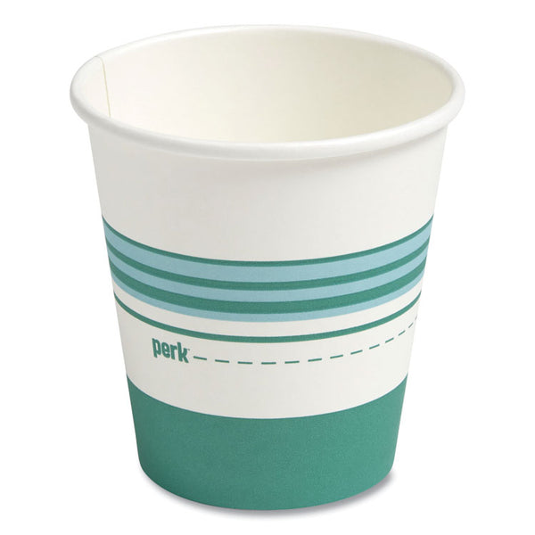 Perk™ Paper Hot Cups, 10 oz, White/Teal, 50/Pack (PRK24375259)