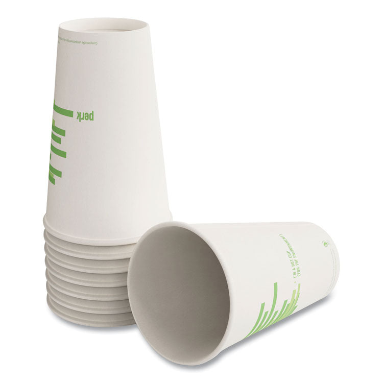 Perk™ Eco-ID Compostable Paper Hot Cups, 16 oz, White/Green, 50/Pack, 6 Packs/Carton (PRK24394126)