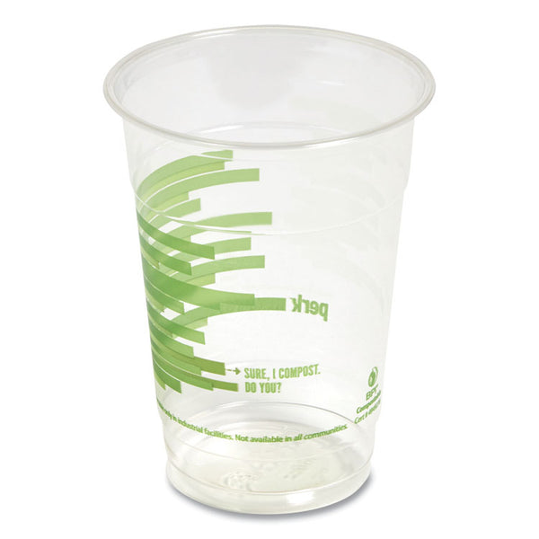 Perk™ Eco-ID Compostable PLA Corn Plastic Cold Cups, 16 oz, Clear/Green, 50/Pack, 6 Packs/Carton (PRK24394128)