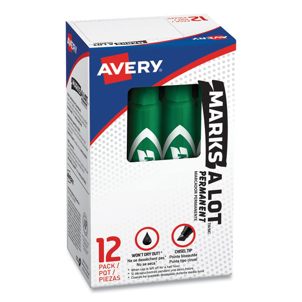 Avery® MARKS A LOT Regular Desk-Style Permanent Marker, Broad Chisel Tip, Green, Dozen (7885) (AVE07885)