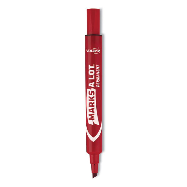 Avery® MARKS A LOT Regular Desk-Style Permanent Marker, Broad Chisel Tip, Red, Dozen (7887) (AVE07887)