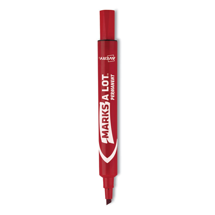 Avery® MARKS A LOT Regular Desk-Style Permanent Marker, Broad Chisel Tip, Red, Dozen (7887) (AVE07887) Box of 12