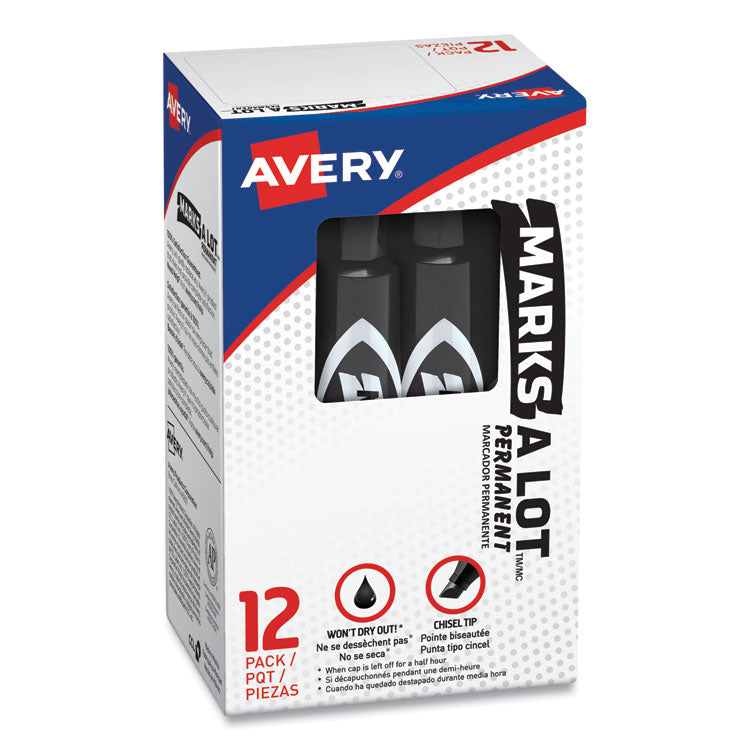 Avery® MARKS A LOT Regular Desk-Style Permanent Marker, Broad Chisel Tip, Black, Dozen (7888) (AVE07888)