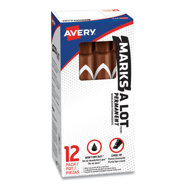 Avery® MARKS A LOT Large Desk-Style Permanent Marker, Broad Chisel Tip, Brown, Dozen (8881) (AVE08881)