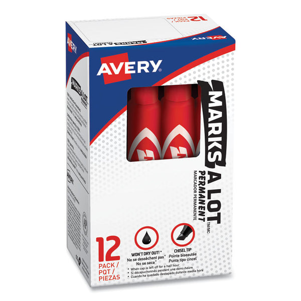 Avery® MARKS A LOT Regular Desk-Style Permanent Marker, Broad Chisel Tip, Red, Dozen (7887) (AVE07887)