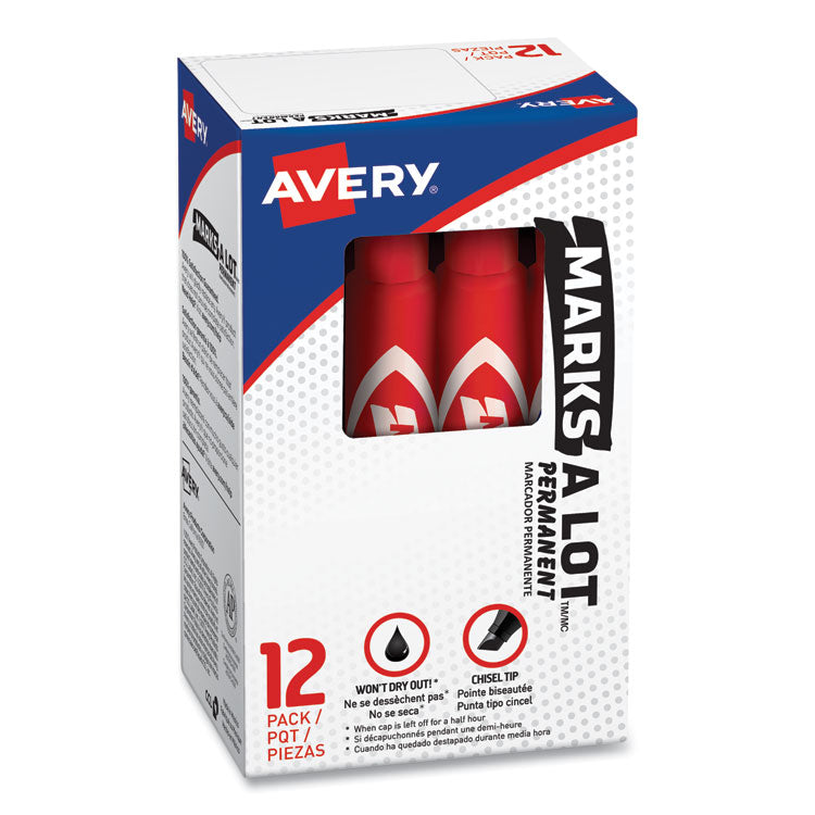 Avery® MARKS A LOT Regular Desk-Style Permanent Marker, Broad Chisel Tip, Red, Dozen (7887) (AVE07887) Box of 12