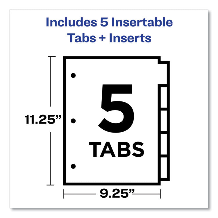 Avery® Insertable Big Tab Dividers, 5-Tab, Single-Sided Copper Edge Reinforcing, 11.13 x 9.25, White, Clear Tabs, 1 Set (AVE11221)