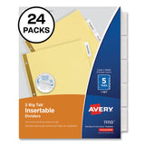 Avery® Insertable Big Tab Dividers, 5-Tab, Double-Sided Gold Edge Reinforcing, 11 x 8.5, Buff, Clear Tabs, 24 Sets (AVE11113)