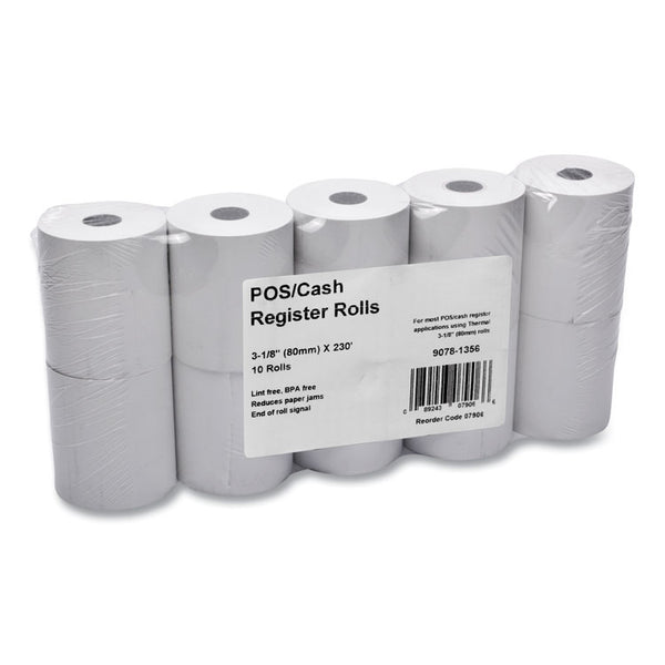 Iconex™ Direct Thermal Printing Thermal Paper Rolls, 3.13" x 230 ft, White, 10/Pack (ICX90781356)