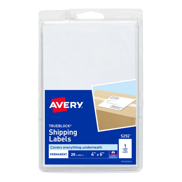Avery® 4 x 6 Shipping Labels with TrueBlock Technology, Inkjet/Laser Printers, 4 x 6, White, 20/Pack (AVE5292)