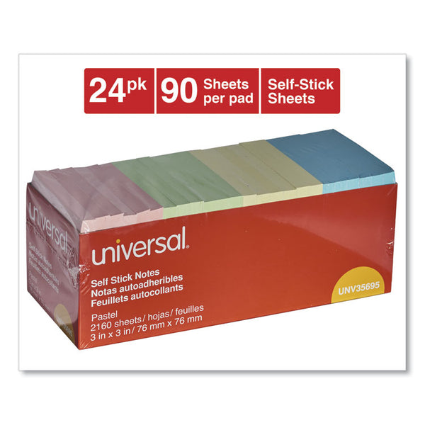 Universal® Self-Stick Note Pad Cabinet Pack, 3" x 3", Assorted Pastel Colors, 90 Sheets/Pad, 24 Pads/Pack (UNV35695)
