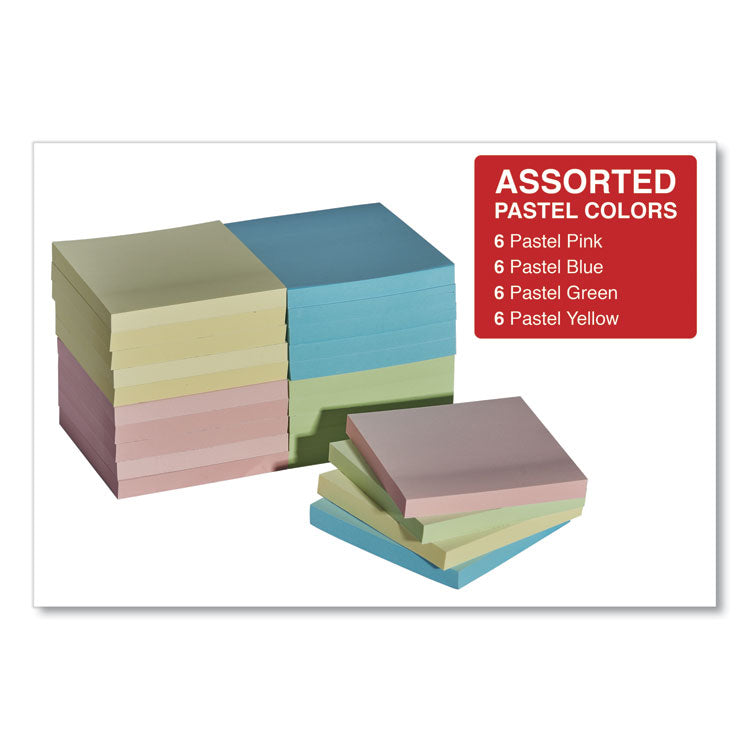 Universal® Self-Stick Note Pad Cabinet Pack, 3" x 3", Assorted Pastel Colors, 90 Sheets/Pad, 24 Pads/Pack (UNV35695)