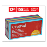 Universal® Self-Stick Note Pads, 3" x 3", Assorted Bright Colors, 100 Sheets/Pad, 12 Pads/Pack (UNV35610) Pack of 12
