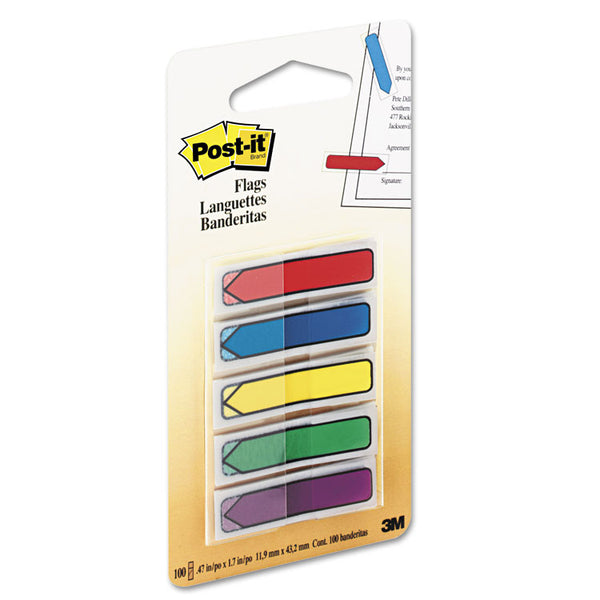 Post-it® Flags Arrow 0.5" Page Flags, Blue/Green/Purple/Red/Yellow, 20/Color, 100/Pack (MMM684ARR1)