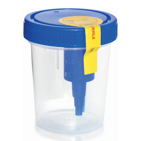 McKesson Urine Specimen Container with Integrated Transfer Device 120 mL (4 oz.) Screw Cap Patient Information Sterile (1151455_EA) 1/EA