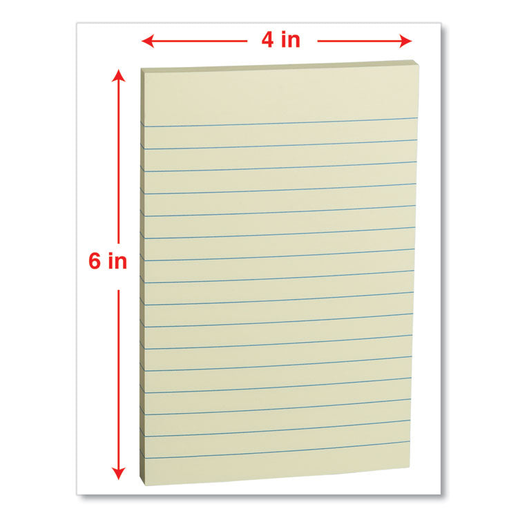 Universal® Self-Stick Note Pads, Note Ruled, 4" x 6", Yellow, 100 Sheets/Pad, 12 Pads/Pack (UNV35673)