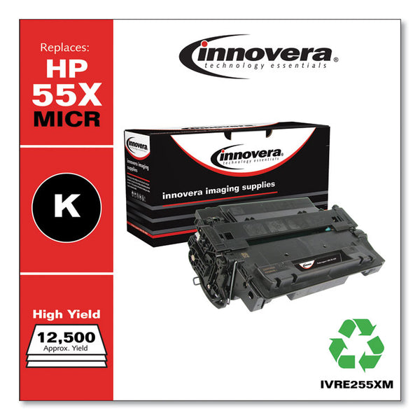 Innovera® Remanufactured Black High-Yield MICR Toner, Replacement for 55XM (CE255XM), 12,500 Page-Yield, Ships in 1-3 Business Days (IVRE255XM) Each