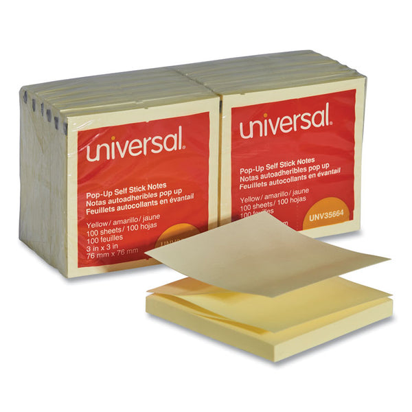 Universal® Fan-Folded Self-Stick Pop-Up Note Pads, 3" x 3", Yellow, 100 Sheets/Pad, 12 Pads/Pack (UNV35664)