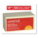 Universal® Self-Stick Note Pad Value Pack, 3" x 3", Yellow, 100 Sheets/Pad, 18 Pads/Pack (UNV35688)