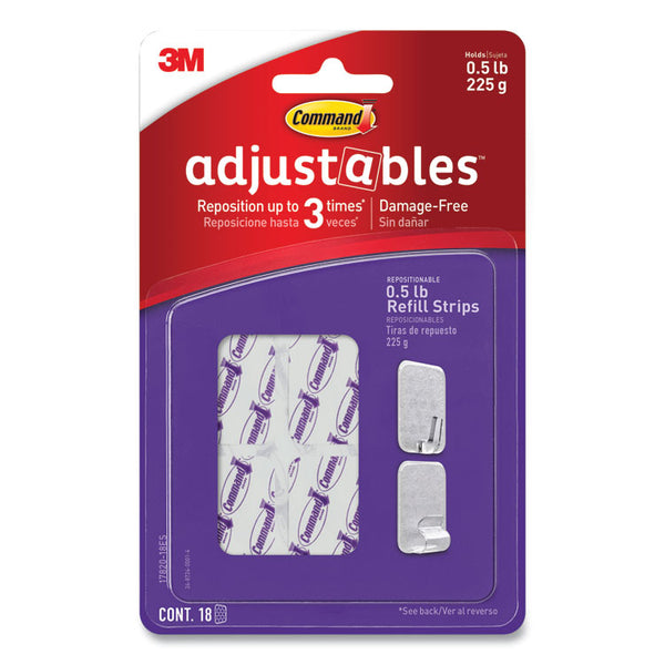 Command™ Adjustables Repositionable Mini Refill Strips, Holds up to 0.5 lb, 1.03 x 1.32, White, 18 Strips (MMM1782018ES)