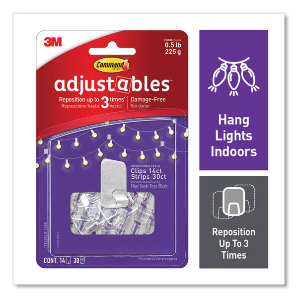 Command™ Adjustables Repositionable Mini Clips, Plastic, White, 0.5 lb Capacity, 14 Clips and 30 Strips (MMM17840CLR14ES)