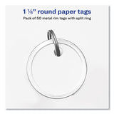 Avery® Key Tags with Split Ring, 1.25" dia, White, 50/Pack (AVE11025) Pack of 50