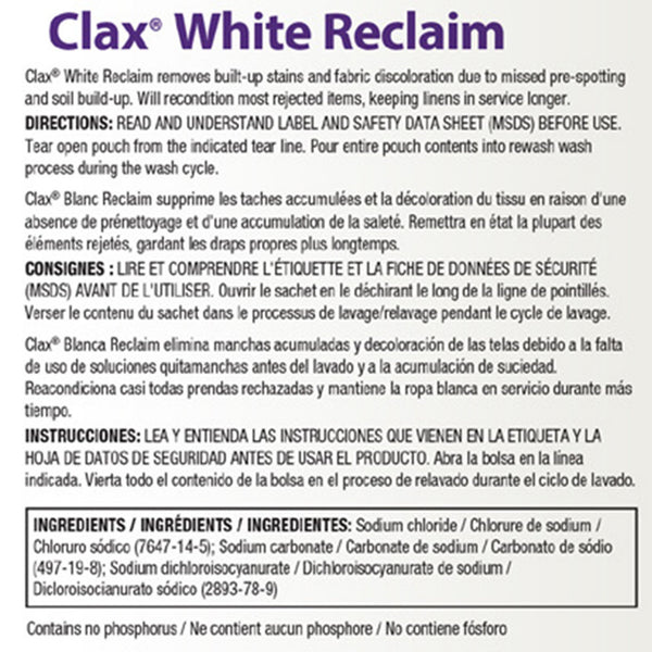 Clax® White Reclaim Laundry Stain Remover 1 lbs. Bag Powder Chlorine Scent (1197439_CS) 12/CS