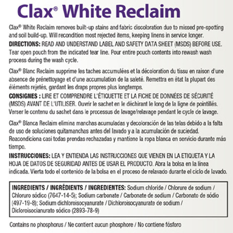 Clax® White Reclaim Laundry Stain Remover 1 lbs. Bag Powder Chlorine Scent (1197439_CS) 12/CS