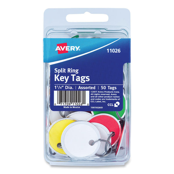 Avery® Key Tags with Split Ring, 1.25" dia, Assorted Colors, 50/Pack (AVE11026)