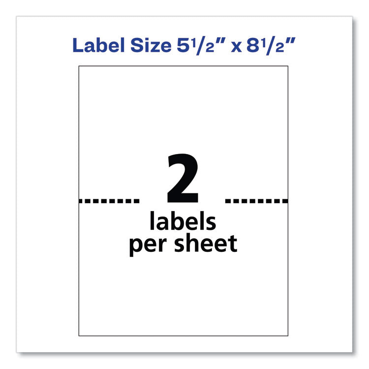 Avery® Shipping Labels w/ TrueBlock Technology, Inkjet Printers, 5.5 x 8.5, White, 2/Sheet, 25 Sheets/Pack (AVE8126) Pack of 25