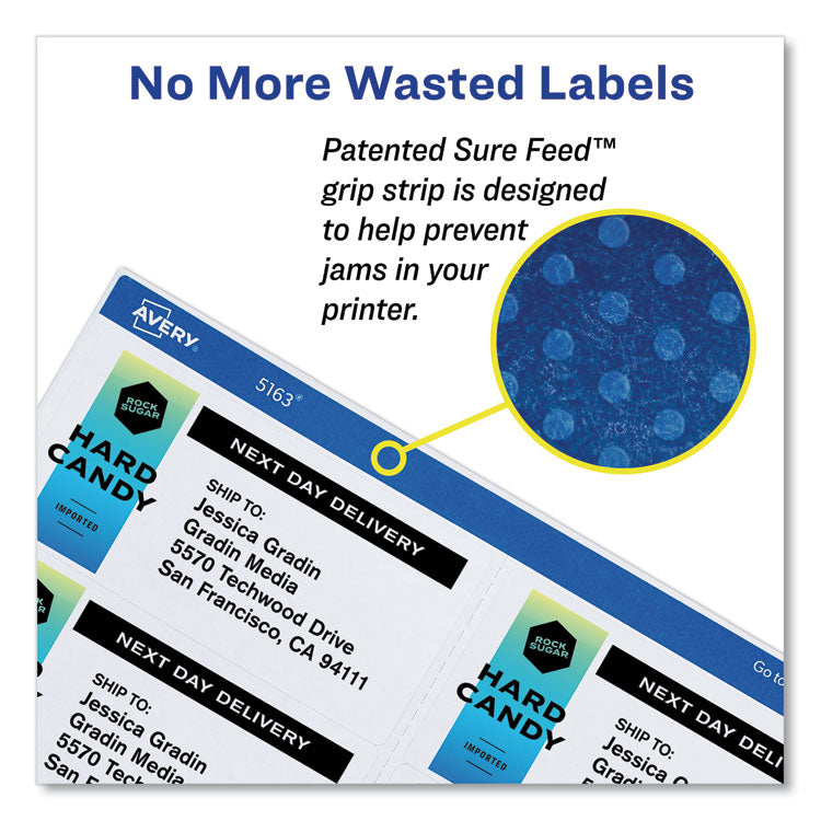 Avery® Shipping Labels w/ TrueBlock Technology, Laser Printers, 3.5 x 5, White, 4/Sheet, 100 Sheets/Box (AVE5168) Box of 400