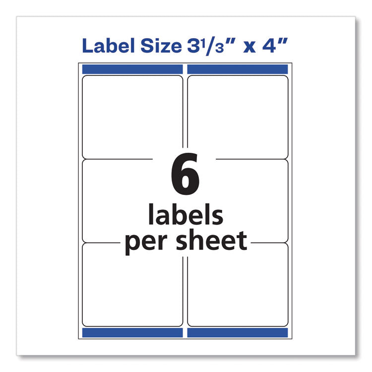 Avery® Shipping Labels w/ TrueBlock Technology, Inkjet Printers, 3.33 x 4, White, 6/Sheet, 25 Sheets/Pack (AVE8164) Pack of 150