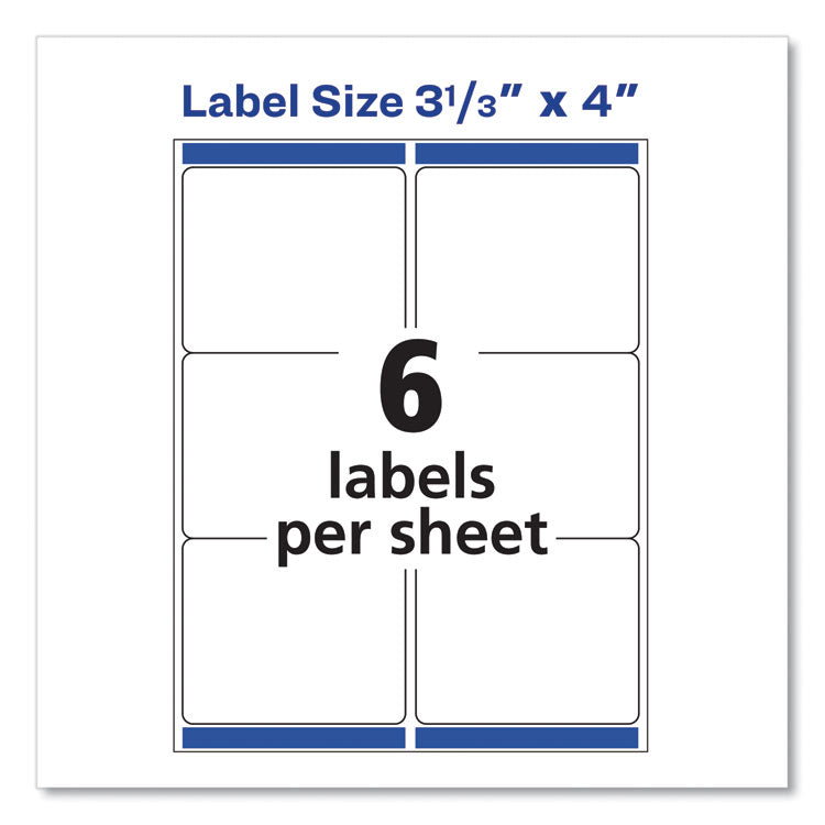 Avery® Shipping Labels w/ TrueBlock Technology, Inkjet Printers, 3.33 x 4, White, 6/Sheet, 100 Sheets/Box (AVE8464)