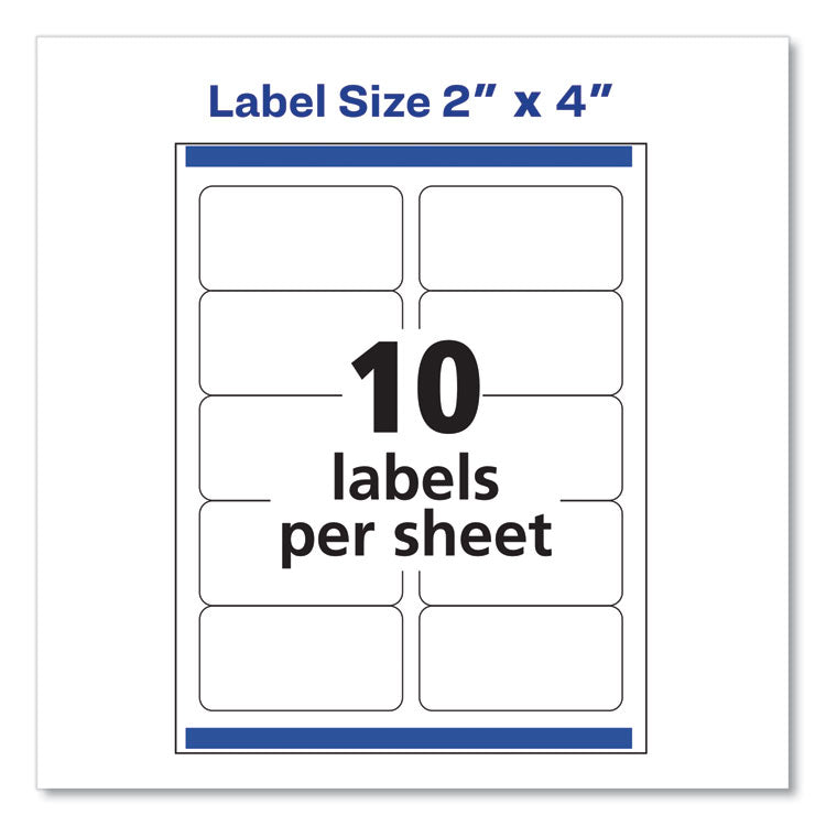 Avery® Shipping Labels w/ TrueBlock Technology, Laser Printers, 2 x 4, White, 10/Sheet, 25 Sheets/Pack (AVE5263) Pack of 250