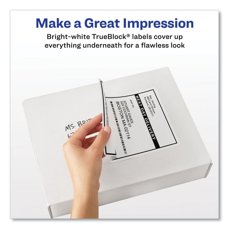 Avery® Shipping Labels w/ TrueBlock Technology, Laser Printers, 3.5 x 5, White, 4/Sheet, 100 Sheets/Box (AVE5168) Box of 400