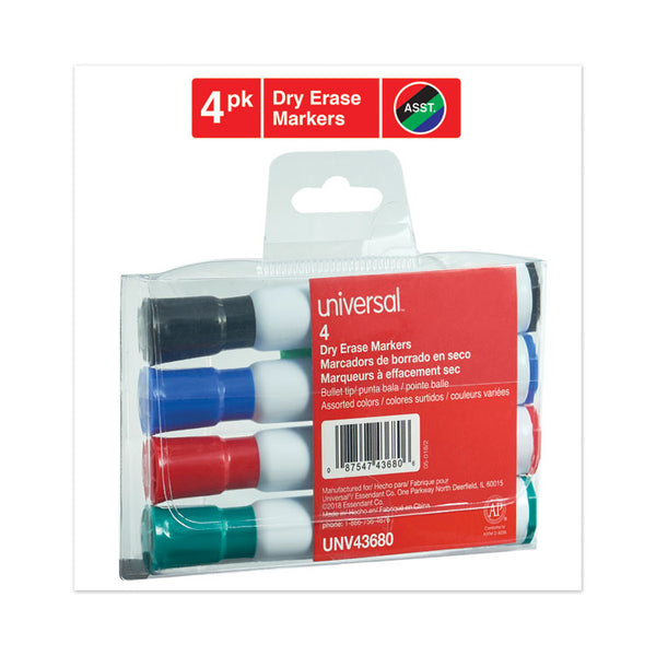 Universal™ Dry Erase Marker, Medium Bullet Tip, Assorted Colors, 4/Set (UNV43680)