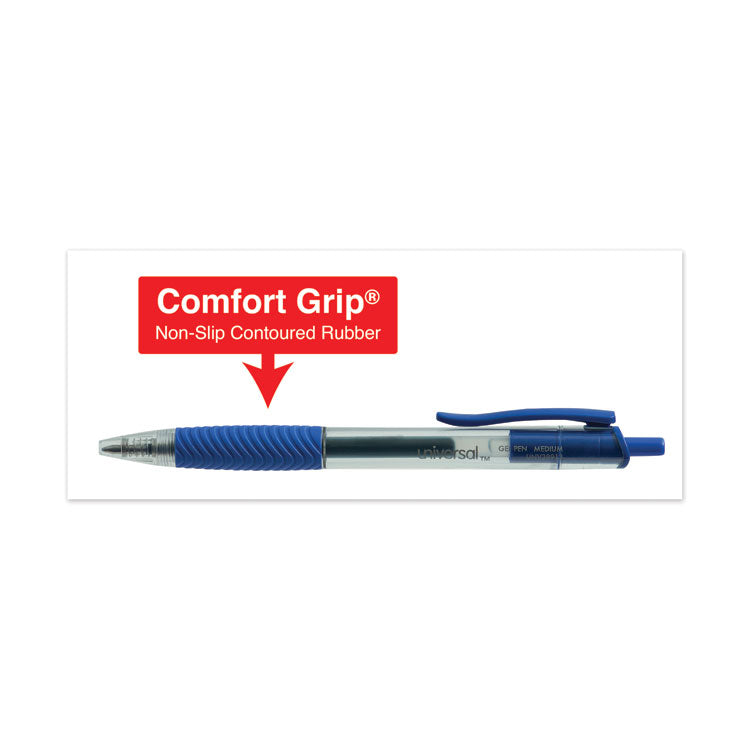 Universal™ Comfort Grip Gel Pen, Retractable, Medium 0.7 mm, Blue Ink, Clear/Blue Barrel, Dozen (UNV39913) 1 Dozen