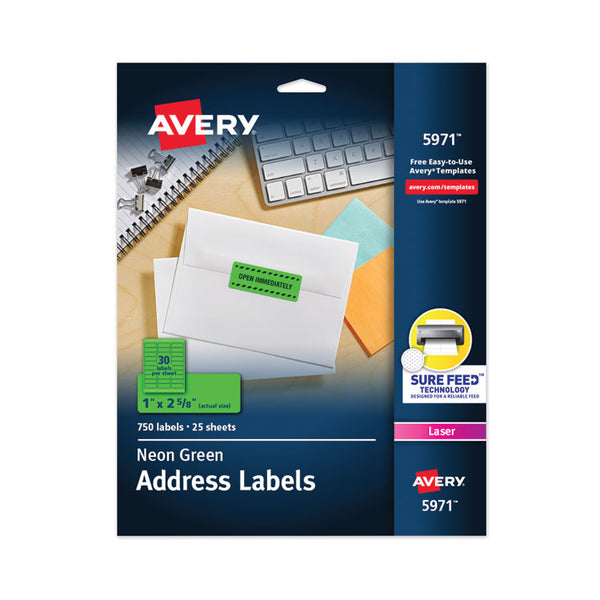 Avery® High-Visibility Permanent Laser ID Labels, 1 x 2.63, Neon Green, 750/Pack (AVE5971)