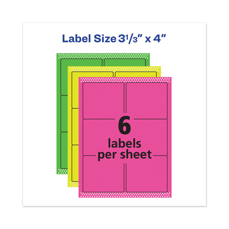 Avery® High-Vis Removable Laser/Inkjet ID Labels w/ Sure Feed, 3.33 x 4, Neon, 72/PK (AVE6482) Pack of 72