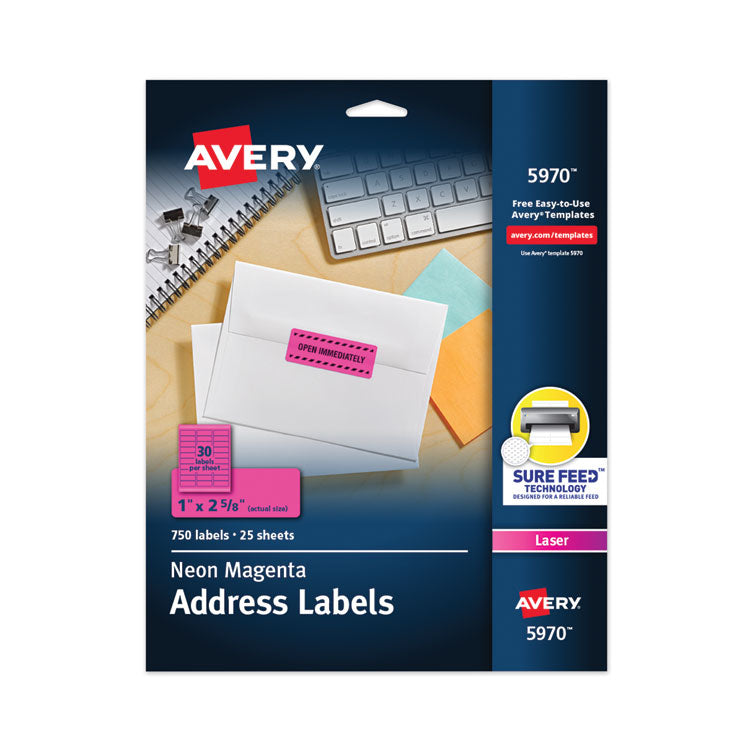 Avery® High-Visibility Permanent Laser ID Labels, 1 x 2.63, Neon Magenta, 750/Pack (AVE5970) Pack of 750